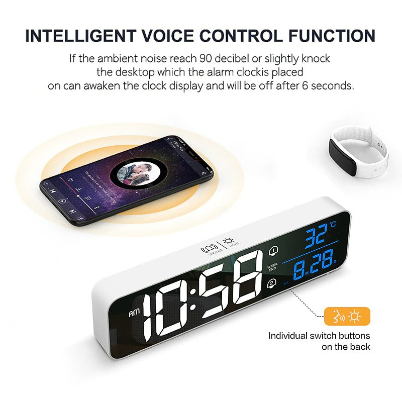 Big LED Digital Alarm Clock Temperature Date Display Desktop Clocks Voice Control Big LED Digital Alarm Clock Temperature Date Display Desktop Clocks Voice Control